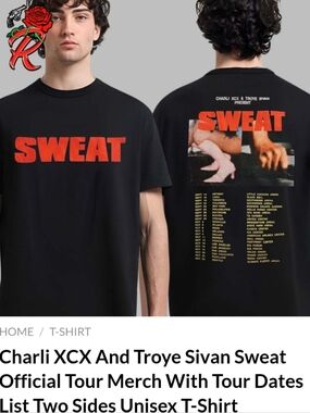 CHARLI XCX & TROYE SIVAN PRESENT SWEAT OFFICIAL BAND MERCHANDISE. SIZE MEDIUM.